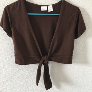Xhilaration Crop Tie Sweater chocolate brown L